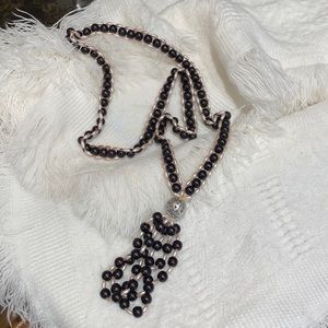 Vintage handmade long beaded necklace with tassels!